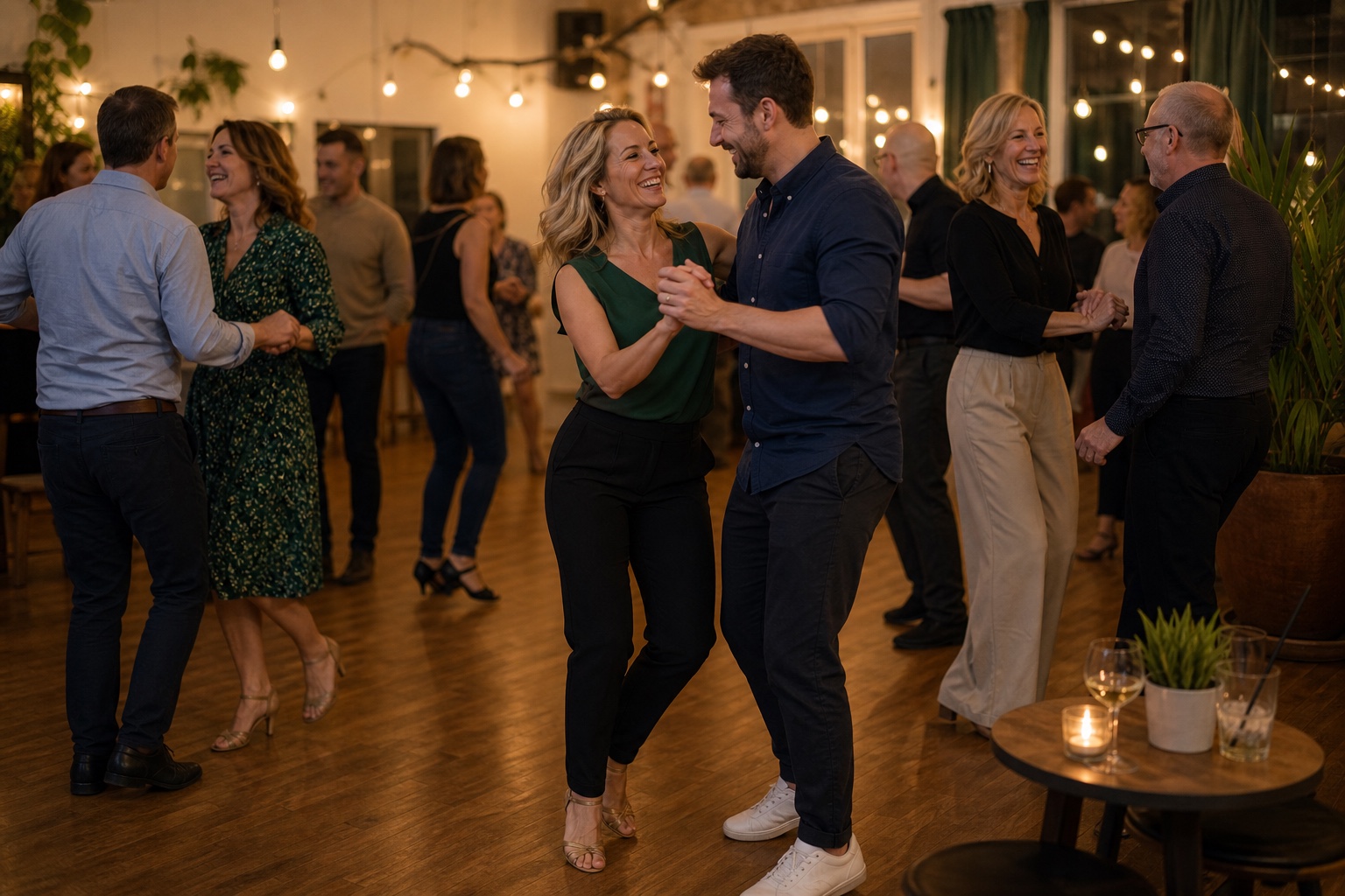 Vuxna som dansar och umgås under Dans-AW