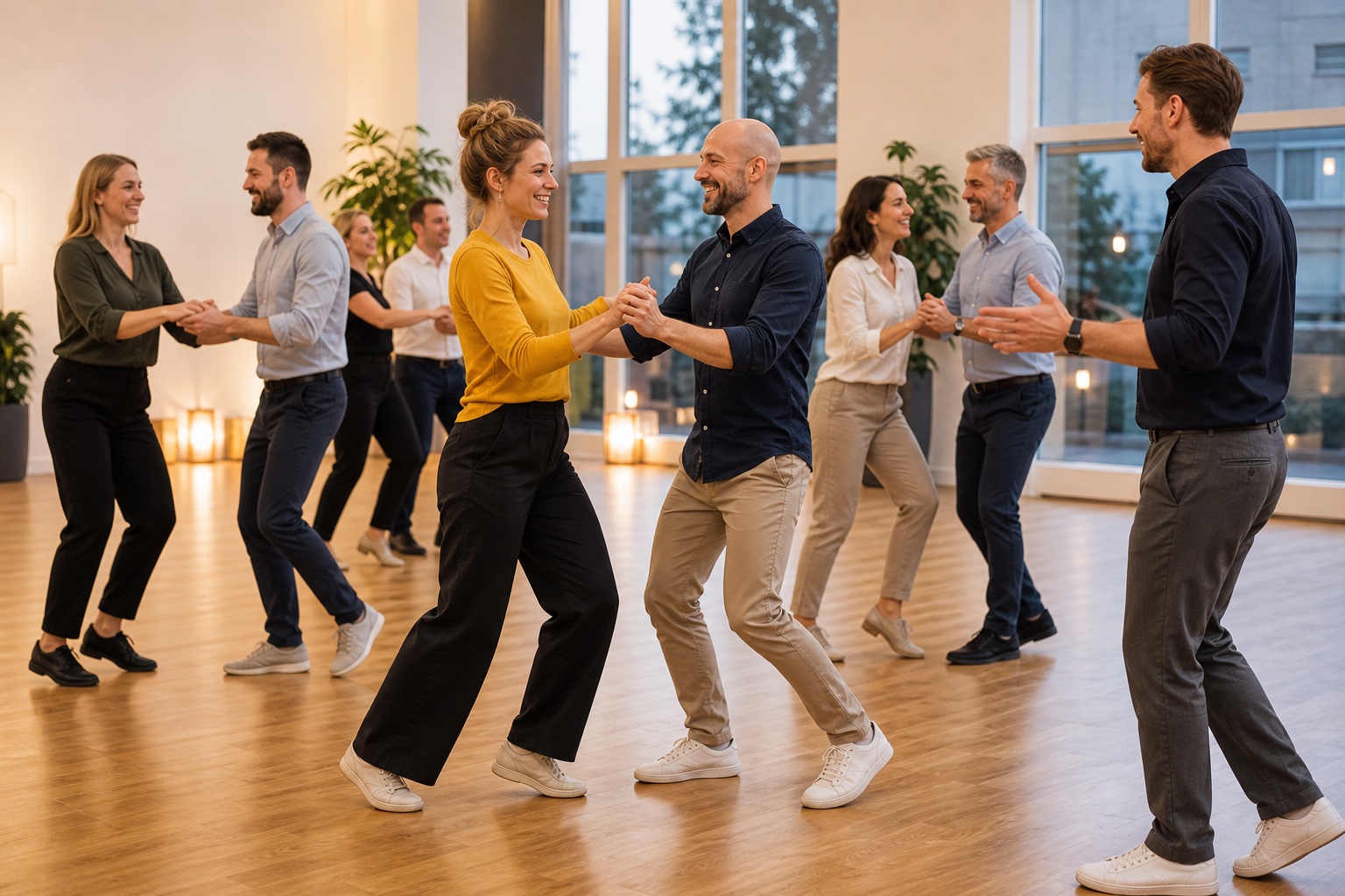Arbetsgrupp som dansar tillsammans som teambuilding