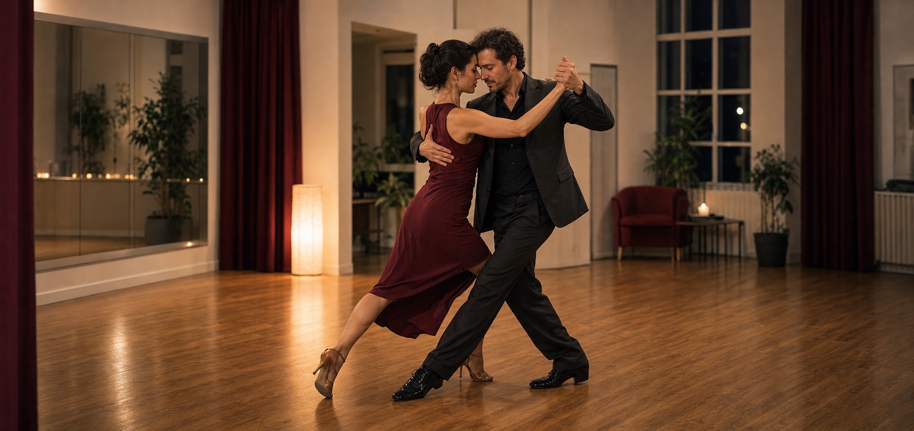 Par som dansar argentinsk tango i en elegant studio