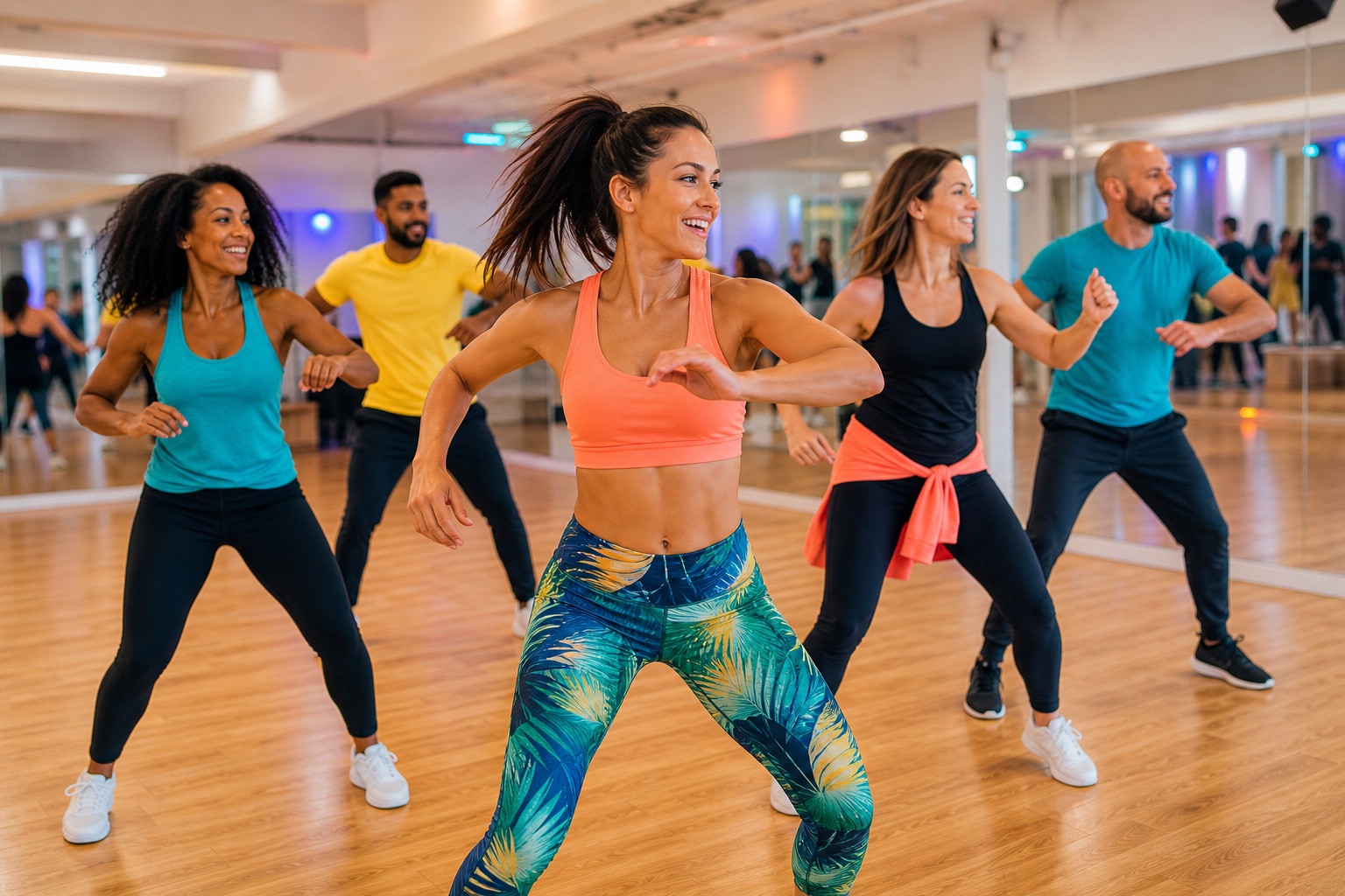 Grupp som dansar ett energifyllt Latin Fitness-pass