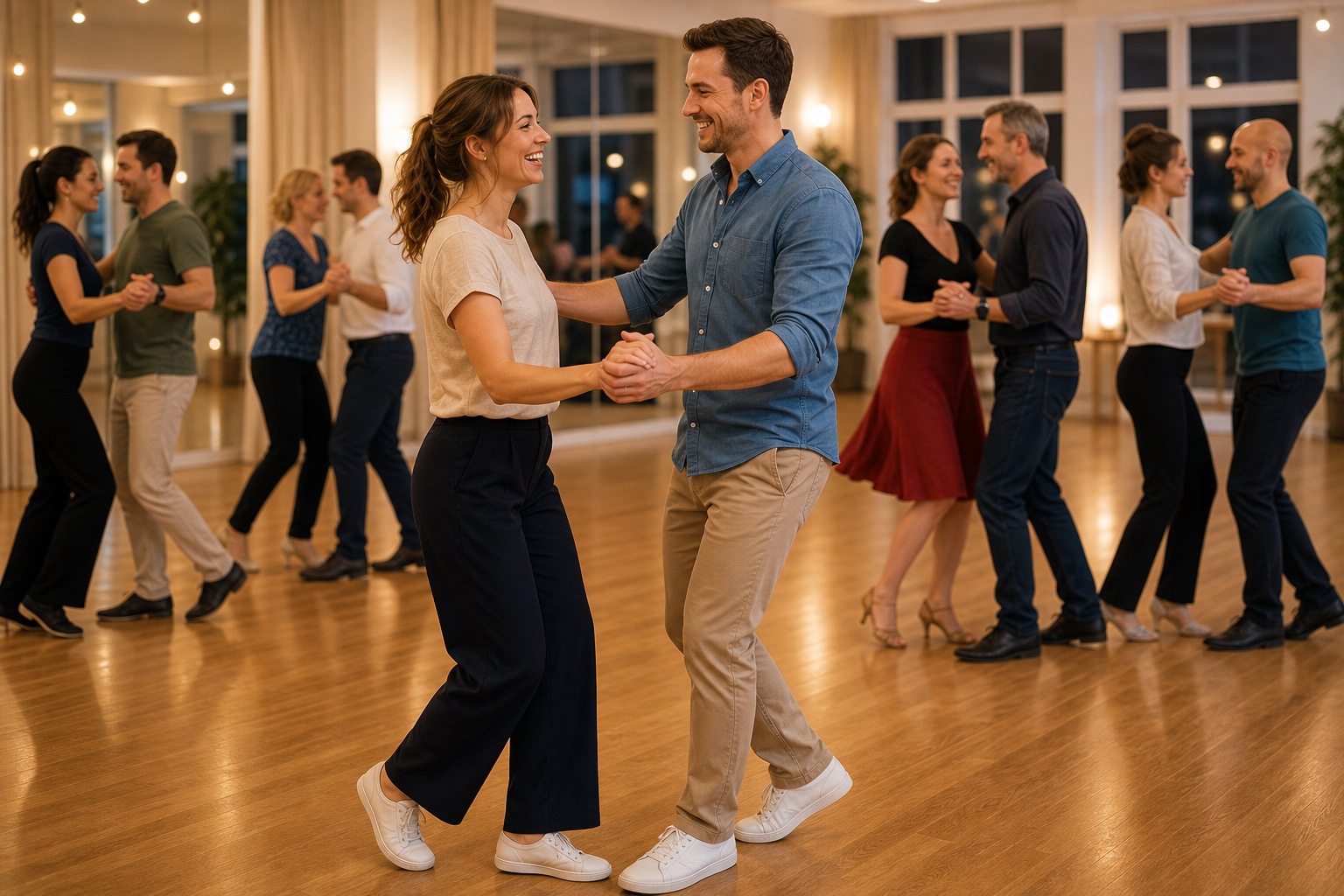 Par som socialdansar utan press i dansstudio
