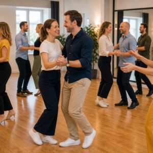 Kollegor som dansar tillsammans som teambuilding