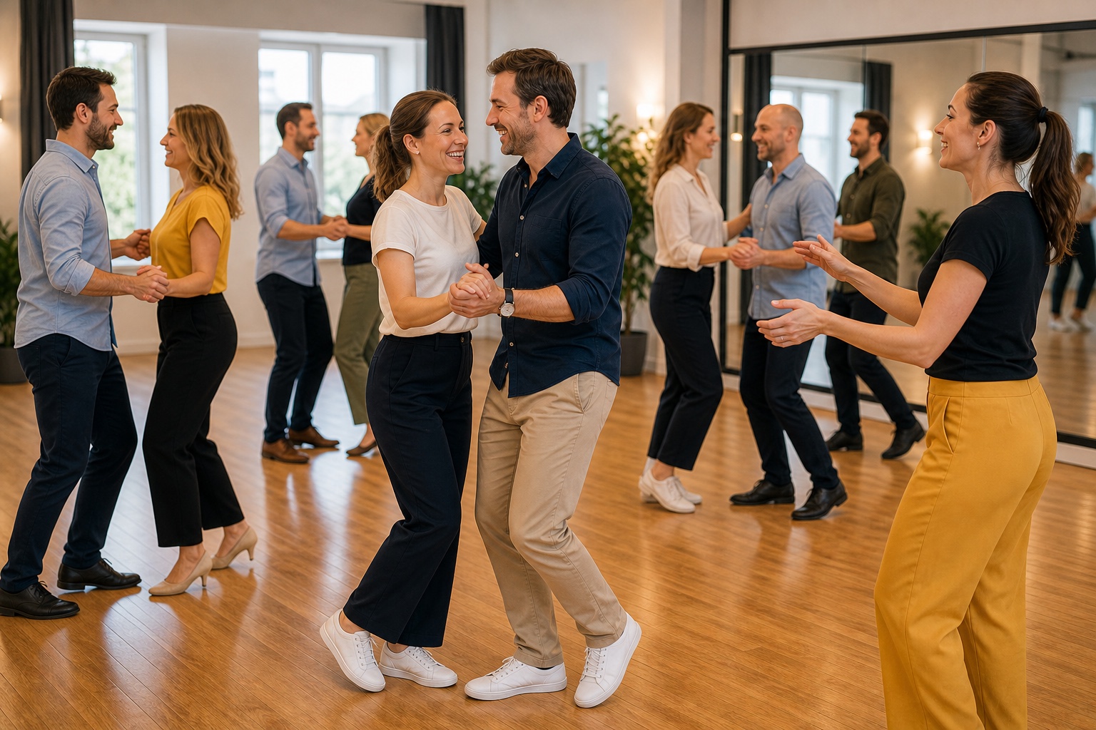 Kollegor som dansar tillsammans som teambuilding